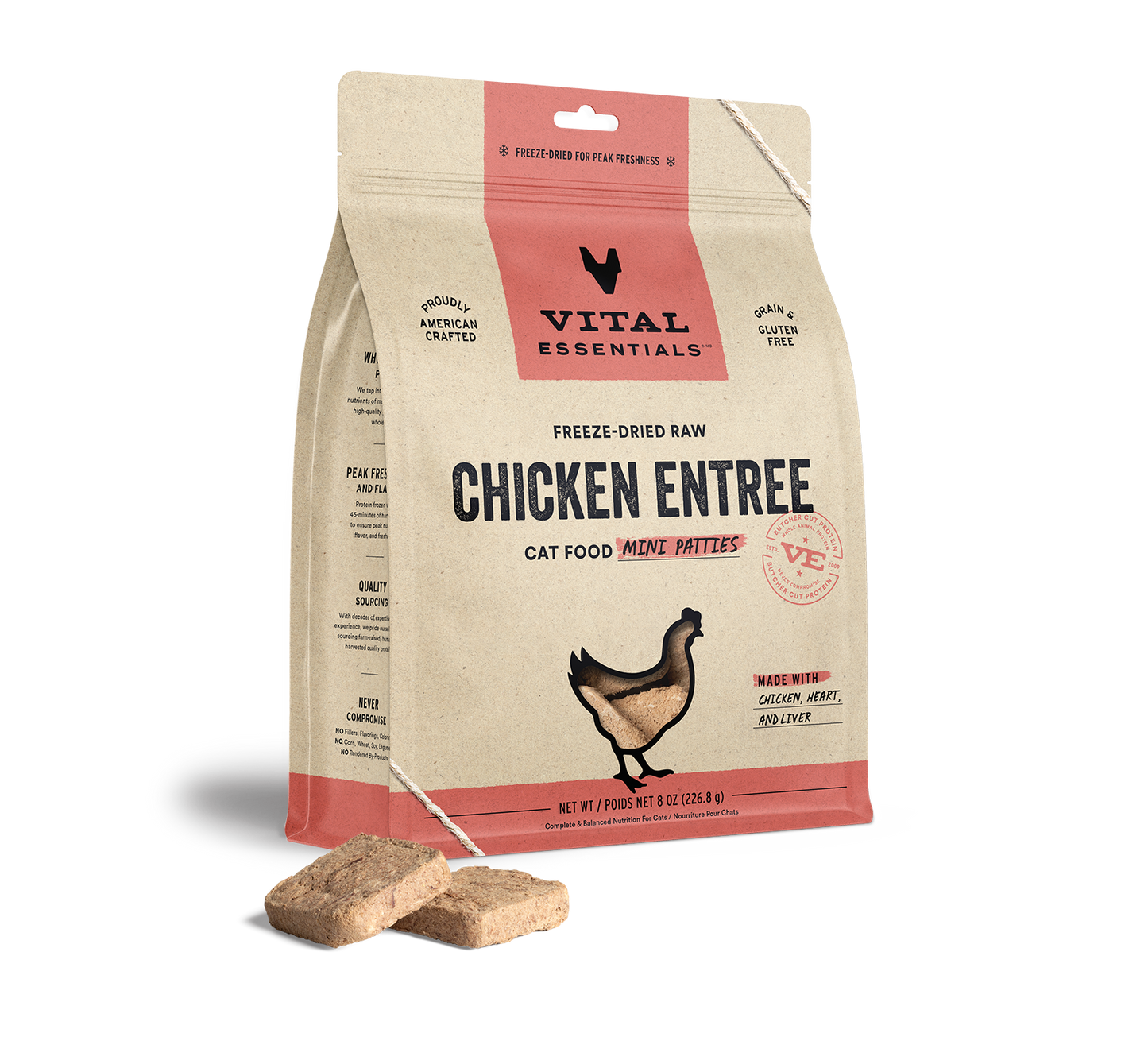 package front vital essentials®_freeze-dried raw_chicken_entree_mini patties_cat food