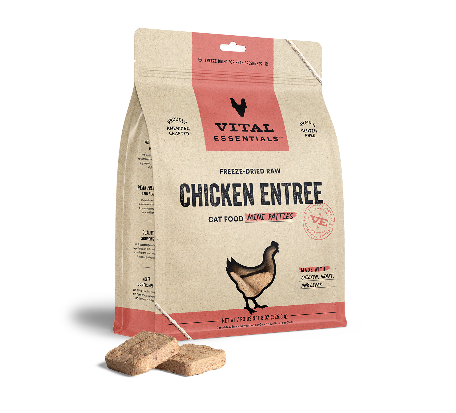 package front vital essentials®_freeze-dried raw_chicken_entree_mini patties_cat food