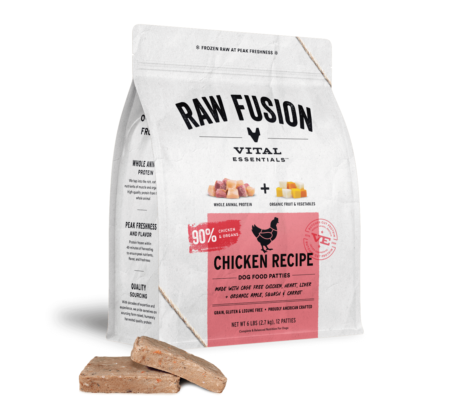 package front vital essentials®_raw fusion_chicken_recipe_patties_dog food