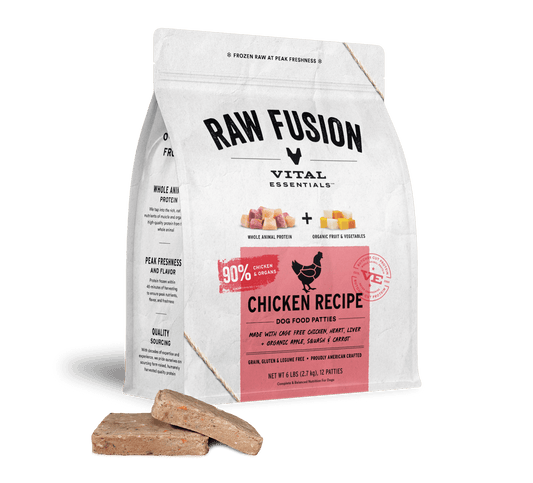 package front vital essentials®_raw fusion_chicken_recipe_patties_dog food