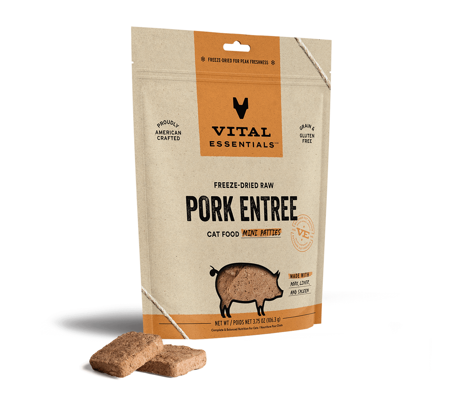 package front vital essentials®_freeze-dried raw_pork_entree_mini patties_cat food