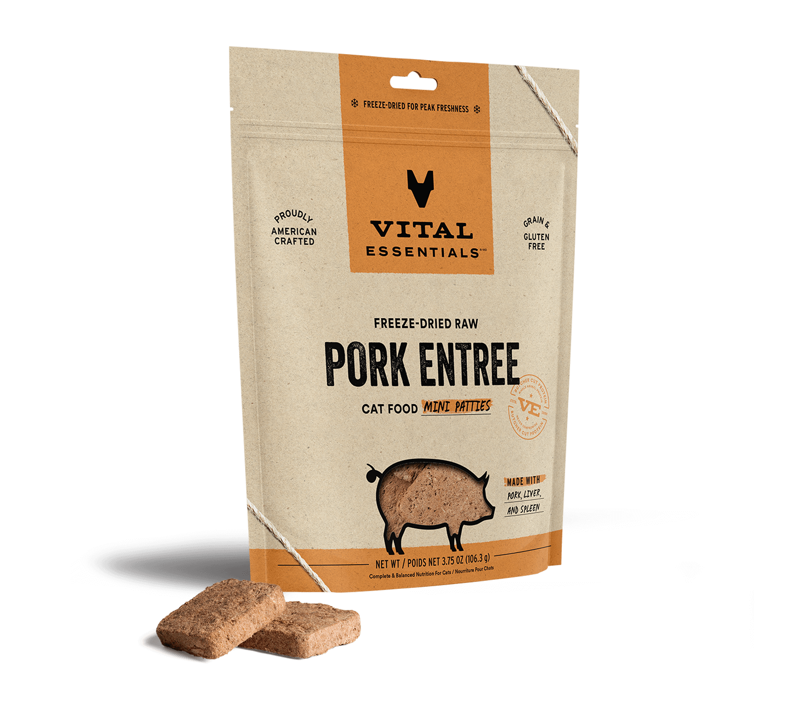 package front vital essentials®_freeze-dried raw_pork_entree_mini patties_cat food