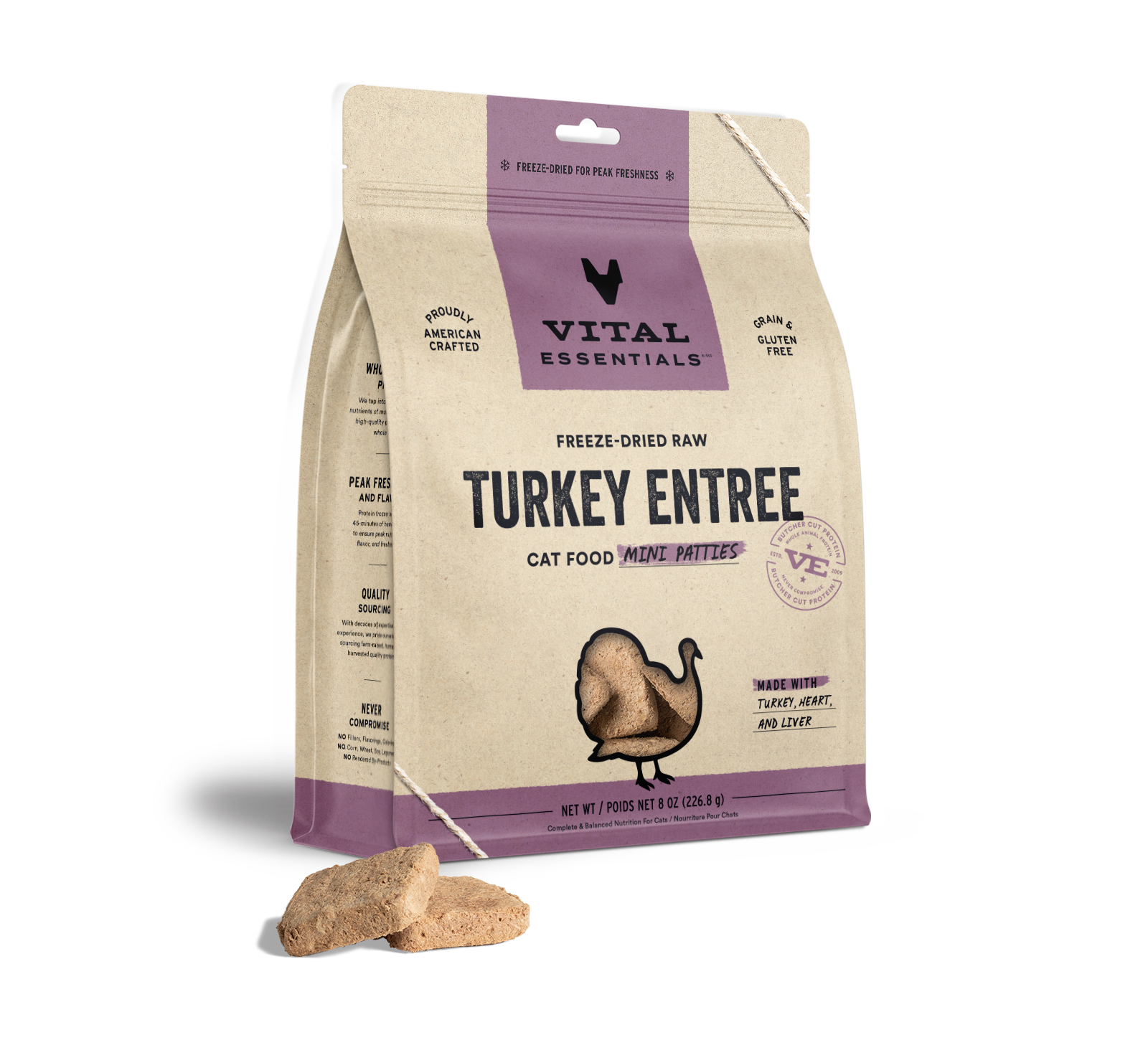 package front vital essentials®_freeze-dried raw_turkey_entree_mini patties_cat food