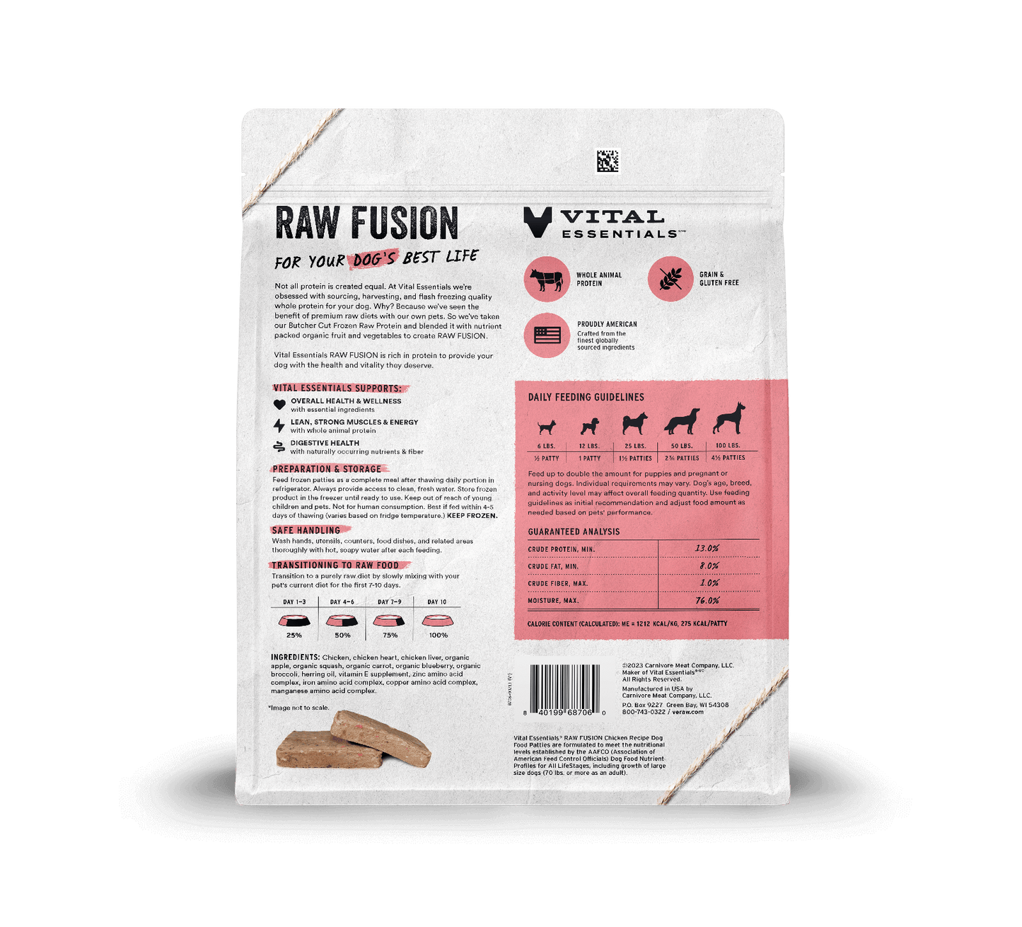 package back vital essentials®_raw fusion_chicken_recipe_patties_dog food