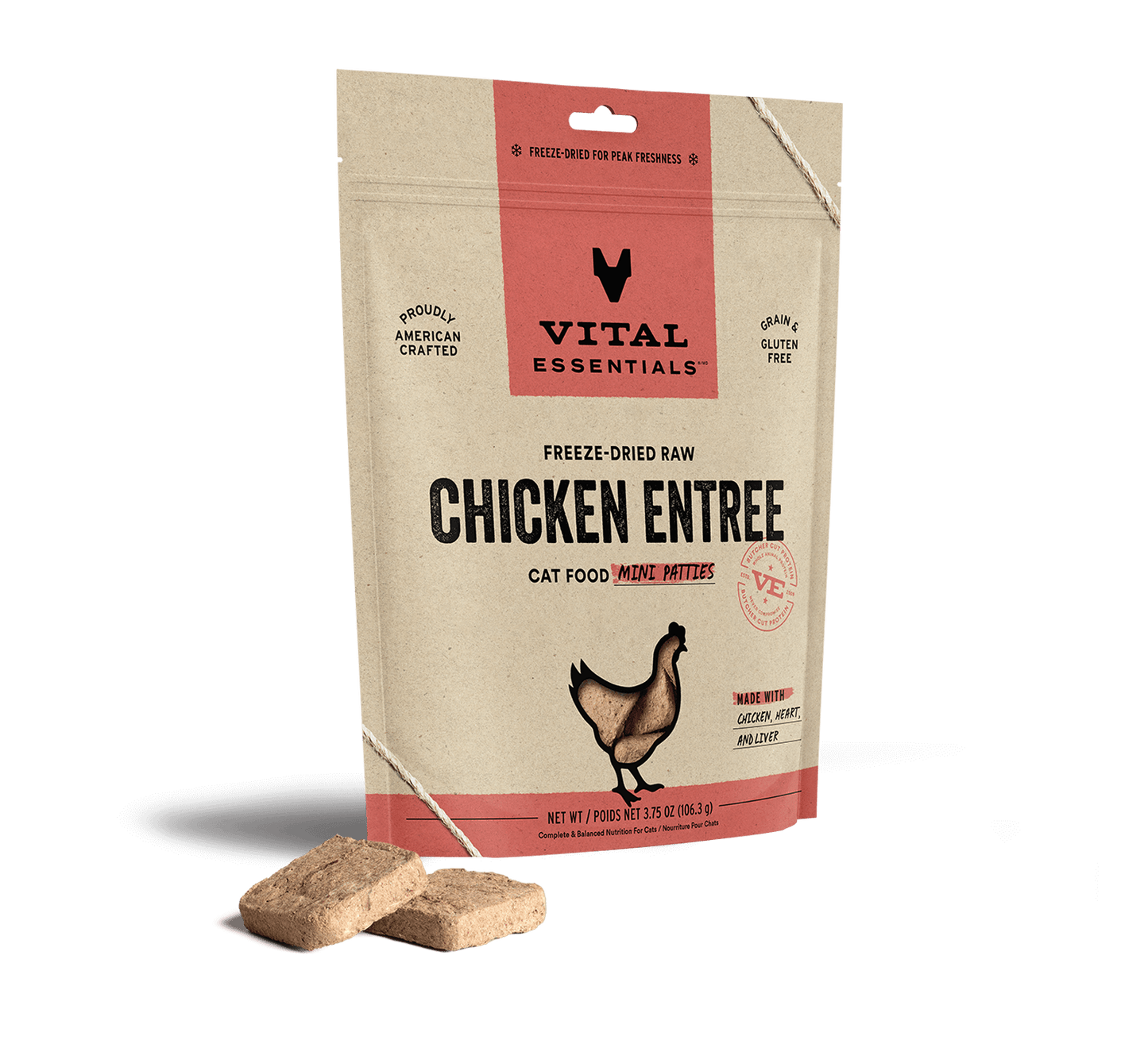 package front vital essentials®_freeze-dried raw_chicken_entree_mini patties_cat food