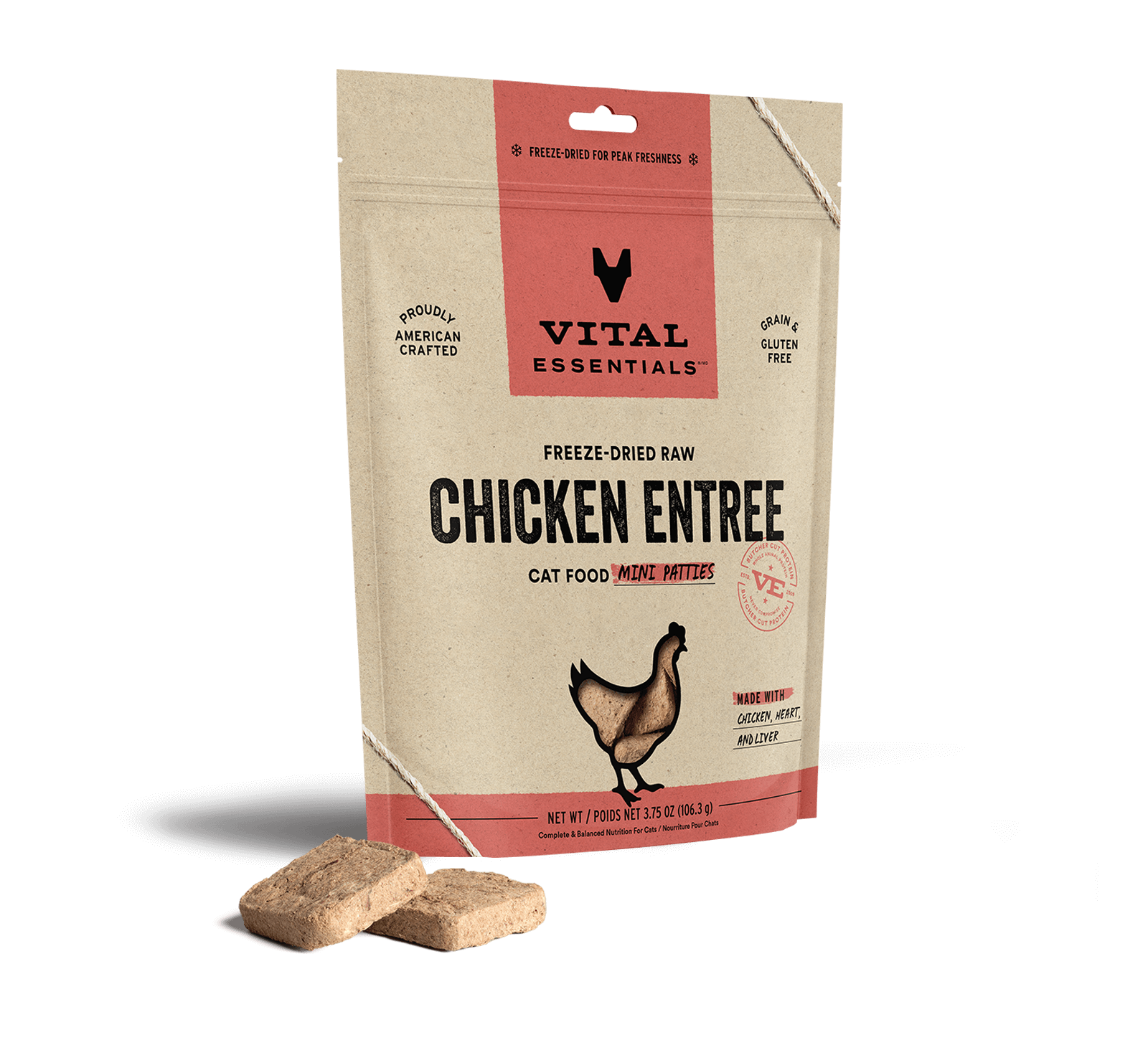 package front vital essentials®_freeze-dried raw_chicken_entree_mini patties_cat food