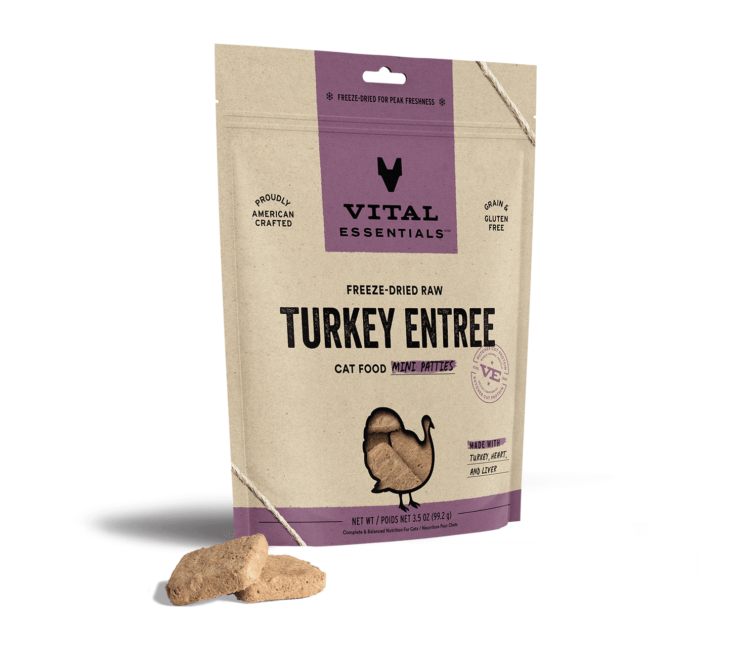 package front vital essentials®_freeze-dried raw_turkey_entree_mini patties_cat food