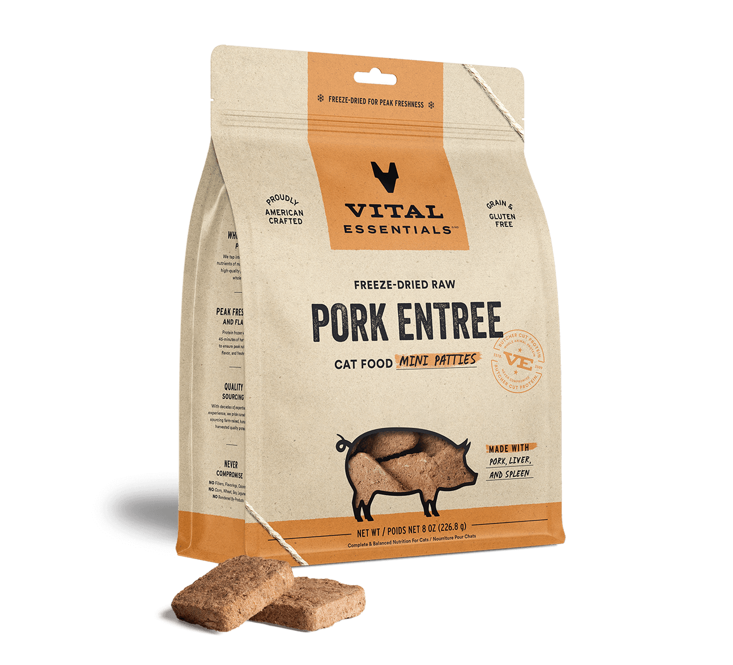 package front vital essentials®_freeze-dried raw_pork_entree_mini patties_cat food