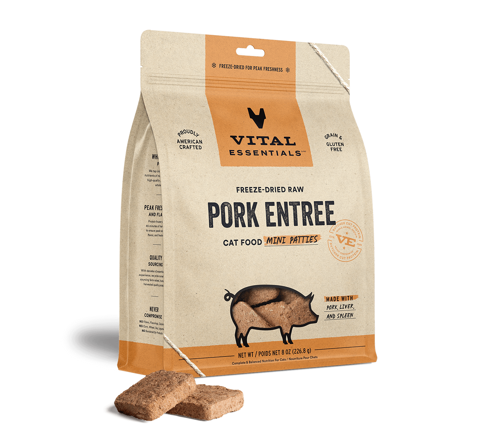 package front vital essentials®_freeze-dried raw_pork_entree_mini patties_cat food