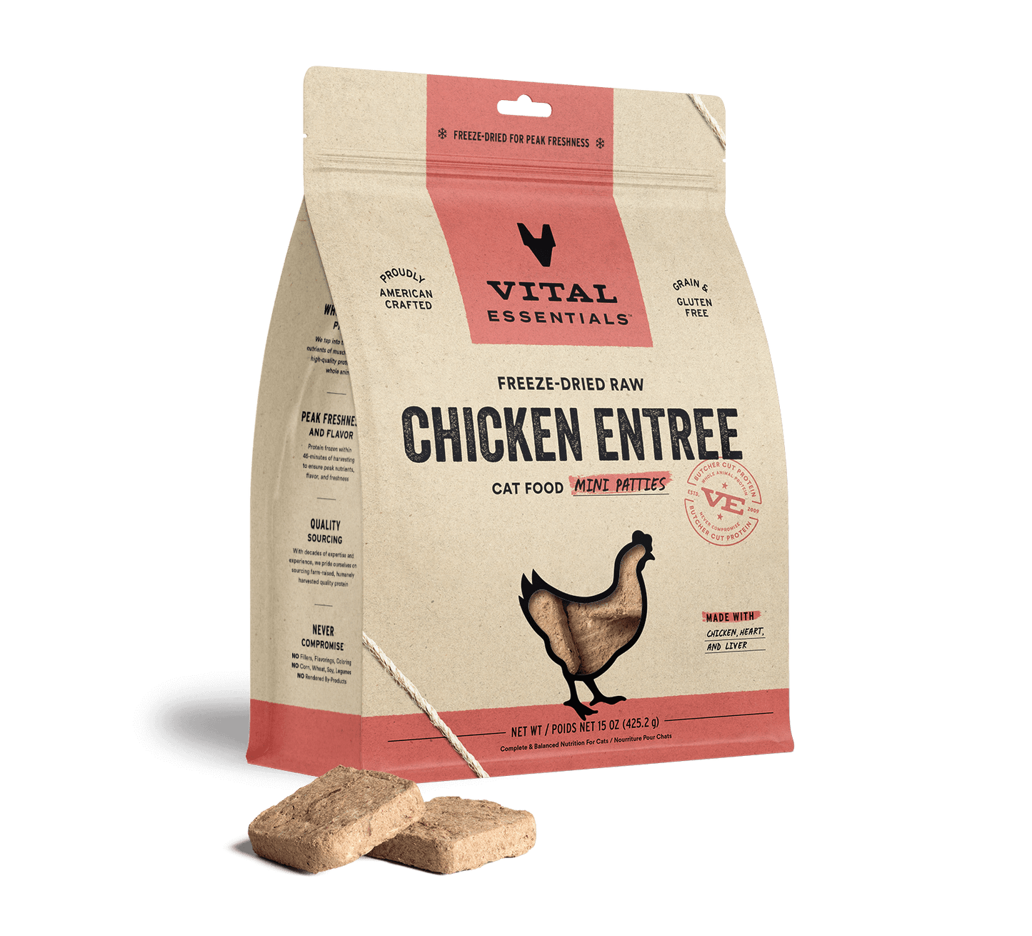 package front vital essentials®_freeze-dried raw_chicken_entree_mini patties_cat food