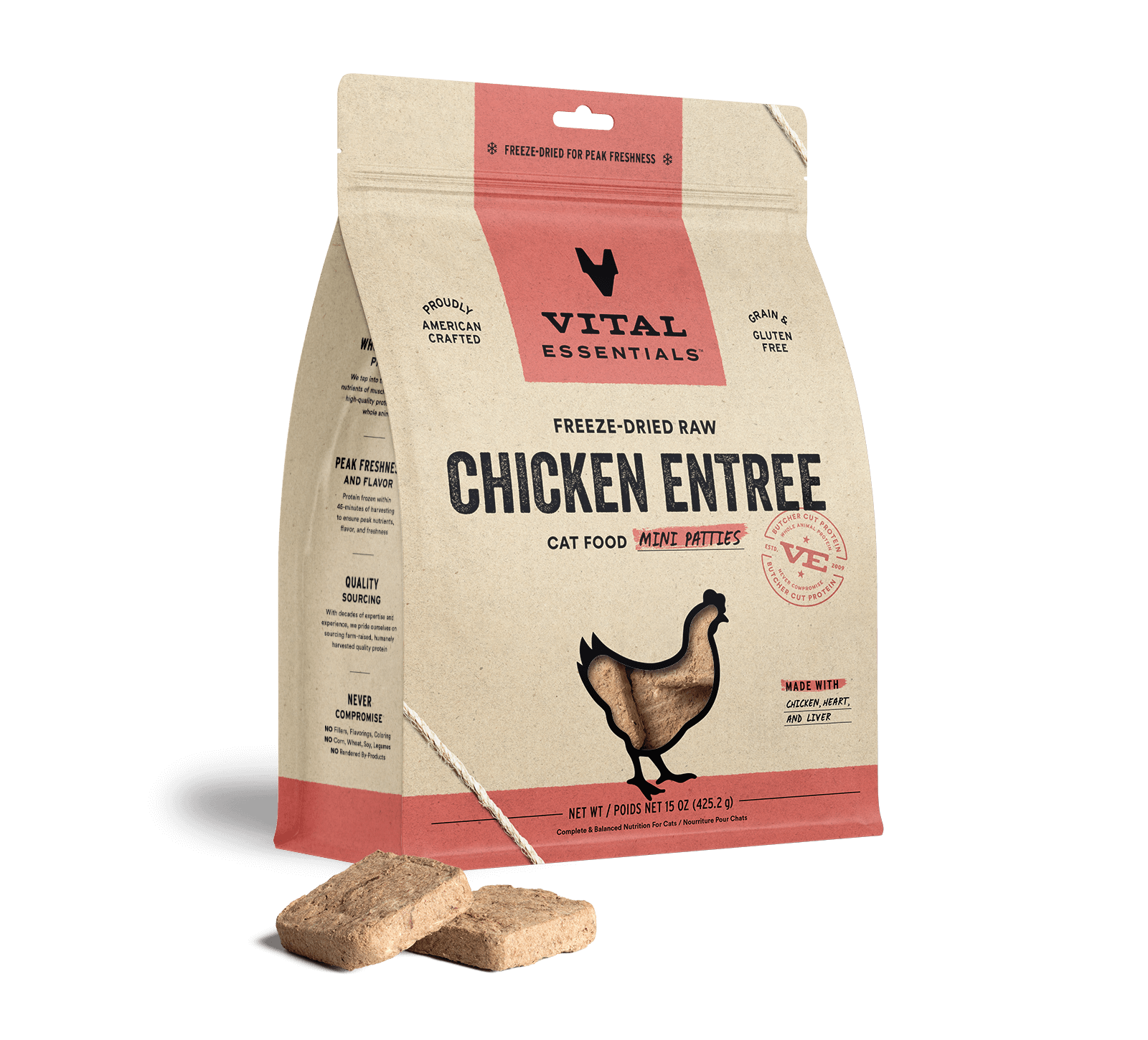 package front vital essentials®_freeze-dried raw_chicken_entree_mini patties_cat food