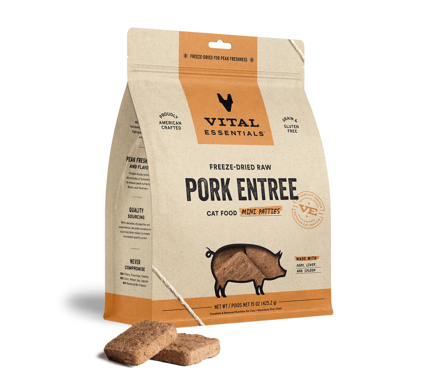 package front vital essentials®_freeze-dried raw_pork_entree_mini patties_cat food