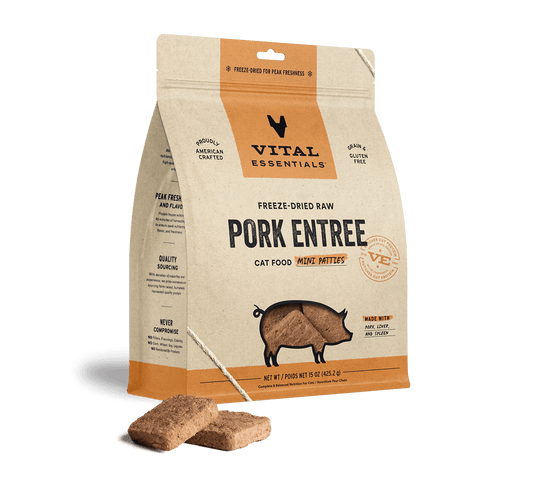 package front vital essentials®_freeze-dried raw_pork_entree_mini patties_cat food