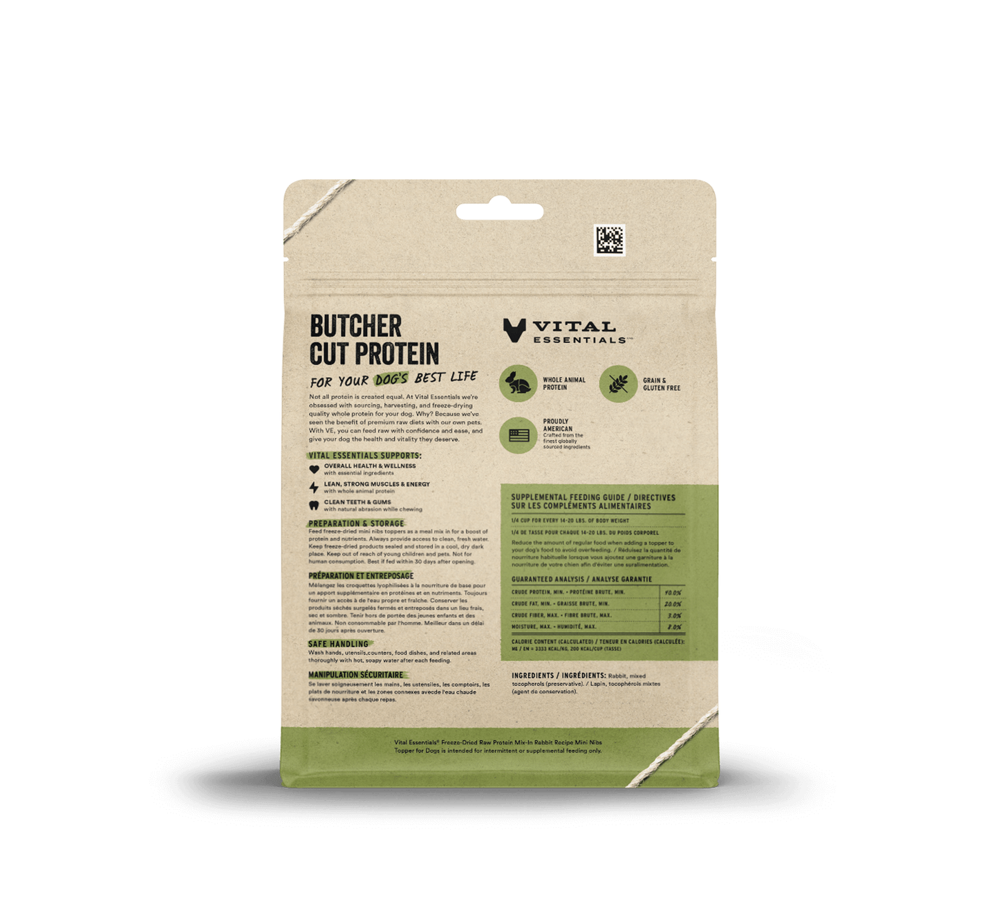 package back vital essentials®_freeze-dried raw protein mix-in_rabbit_recipe_mini nibs_topper for dogs