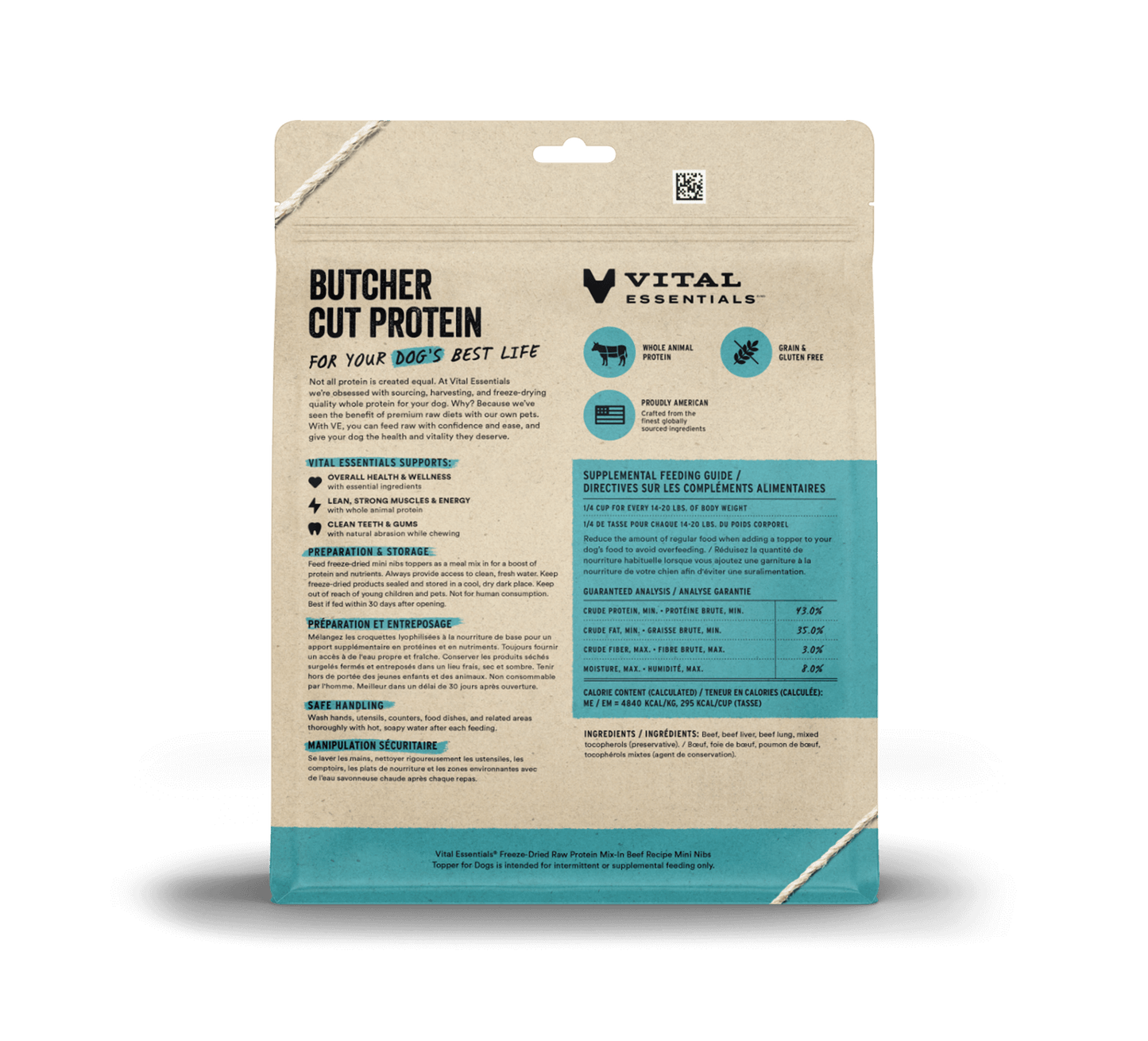 package back vital essentials®_freeze-dried raw protein mix-in_beef_recipe_mini nibs_topper for dogs