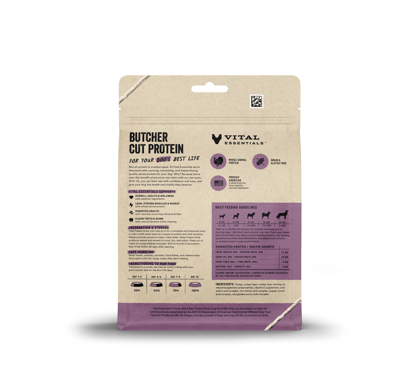 package back vital essentials®_freeze-dried raw_turkey_entree_mini nibs_dog food