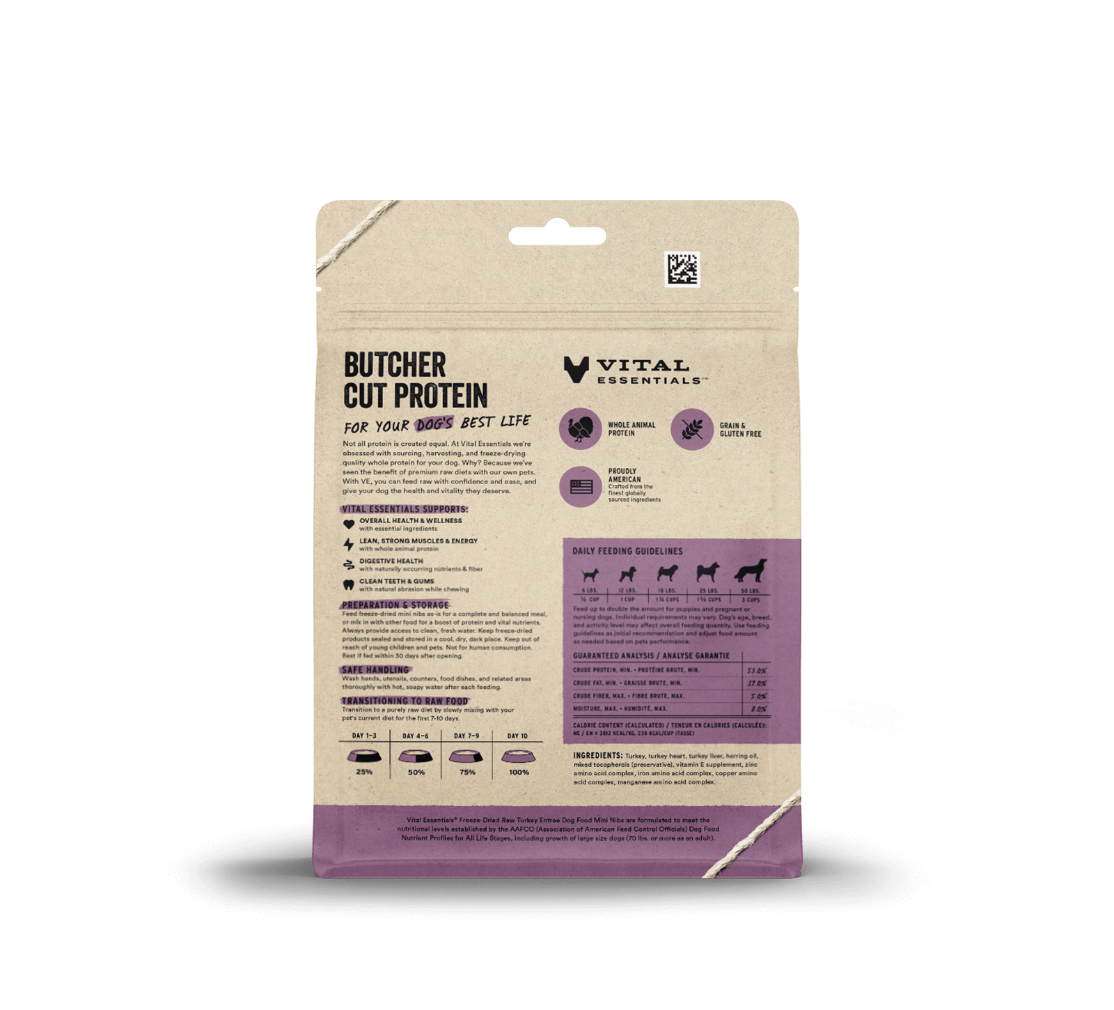 package back vital essentials®_freeze-dried raw_turkey_entree_mini nibs_dog food