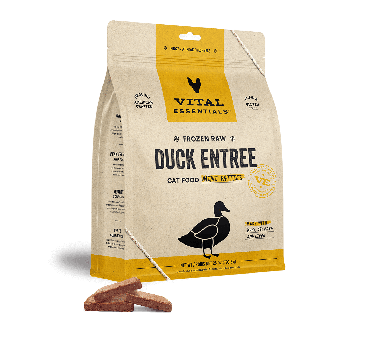 package front vital essentials®_frozen raw_duck_entree_mini patties_cat food