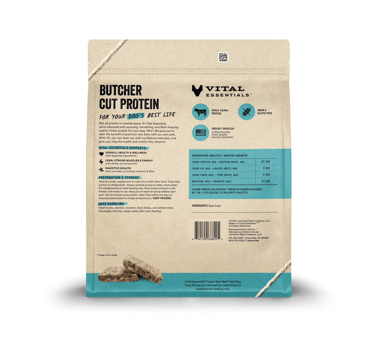 package back vital essentials®_frozen raw_beef tripe_patties__dog treats