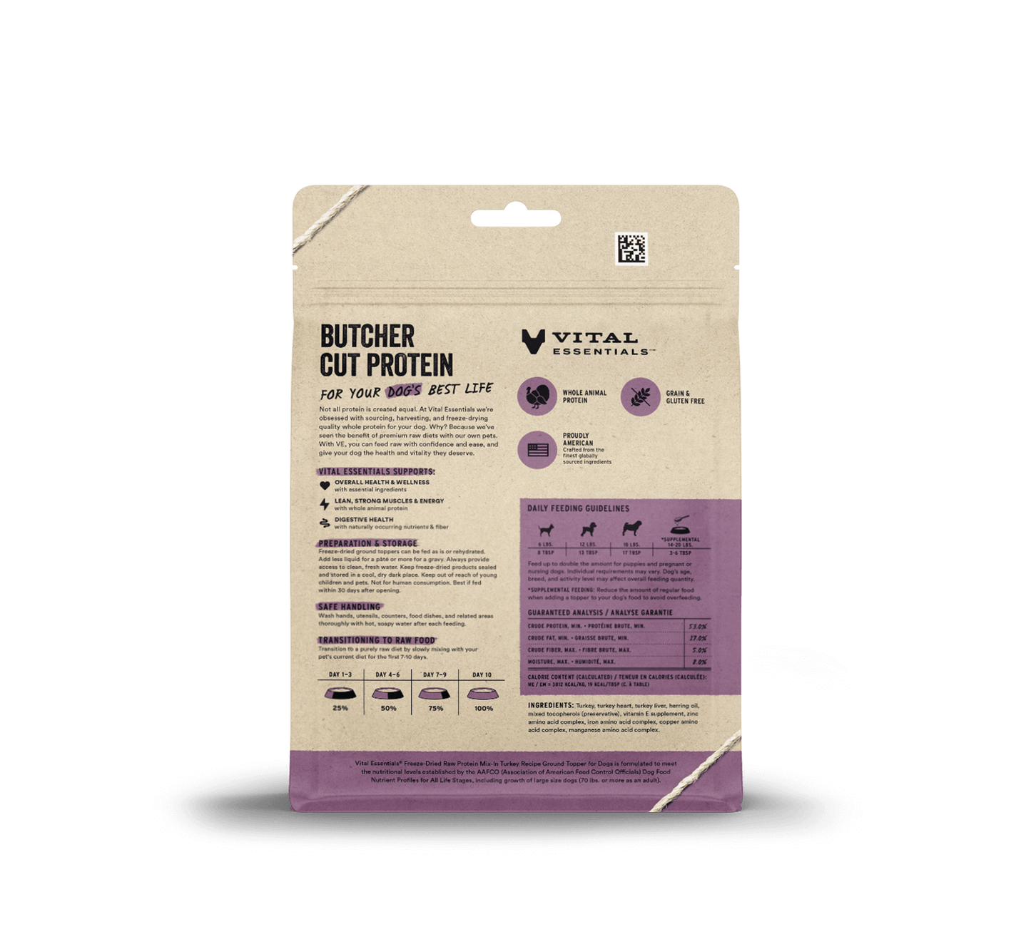 package back vital essentials®_freeze-dried raw protein mix-in_turkey_recipe_ground_topper for dogs