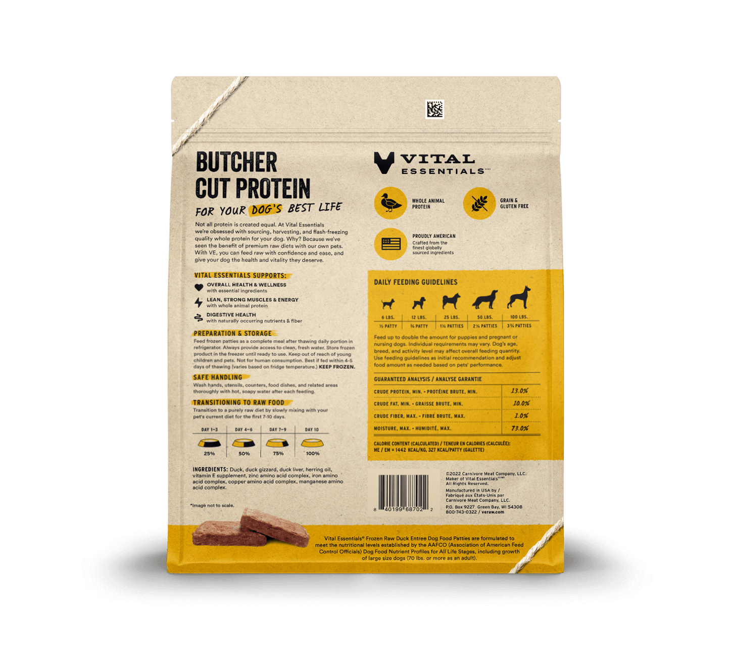 package back vital essentials®_frozen raw_duck_entree_patties_dog food