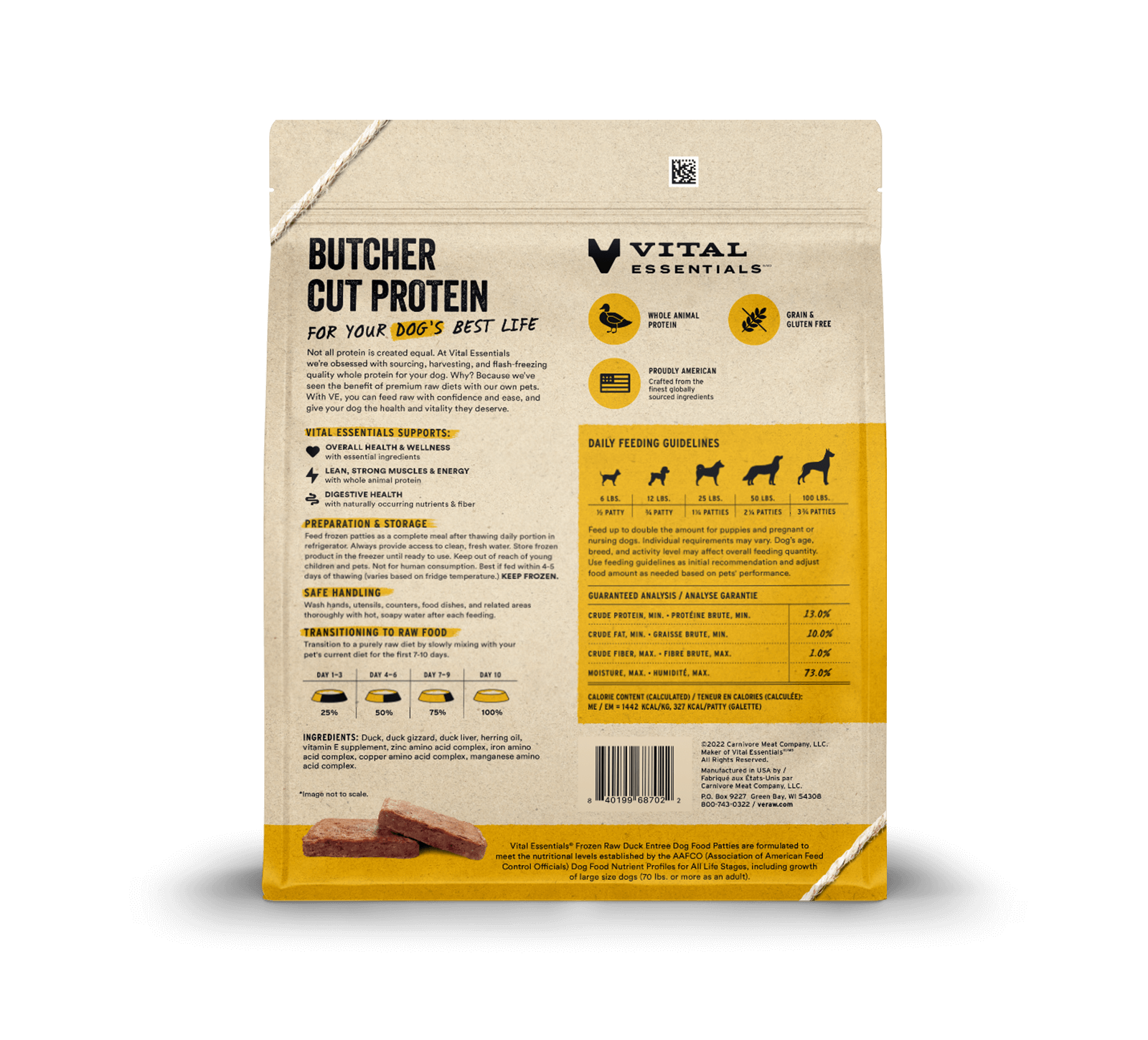 package back vital essentials®_frozen raw_duck_entree_patties_dog food