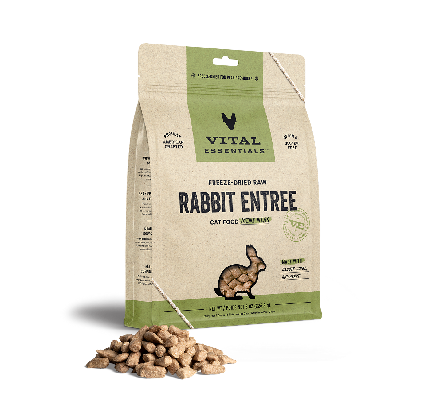 package front vital essentials®_freeze-dried raw_rabbit_entree_mini nibs_cat food