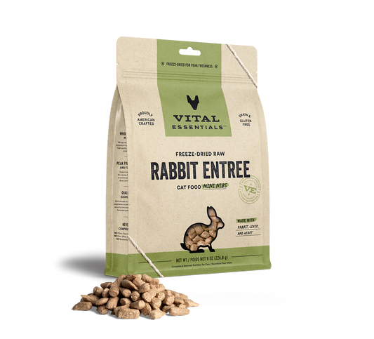 package front vital essentials®_freeze-dried raw_rabbit_entree_mini nibs_cat food