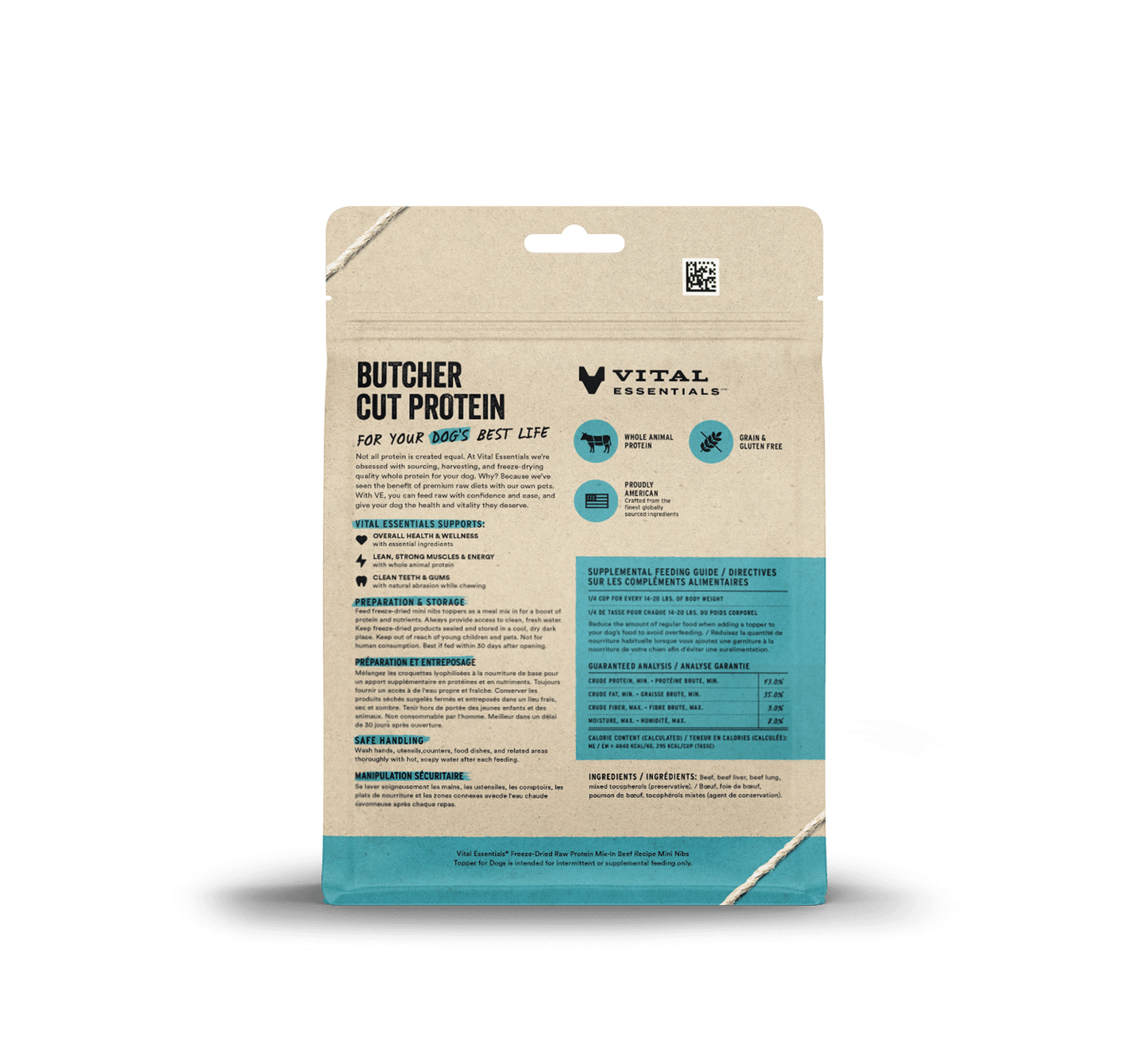 package back vital essentials®_freeze-dried raw protein mix-in_beef_recipe_mini nibs_topper for dogs