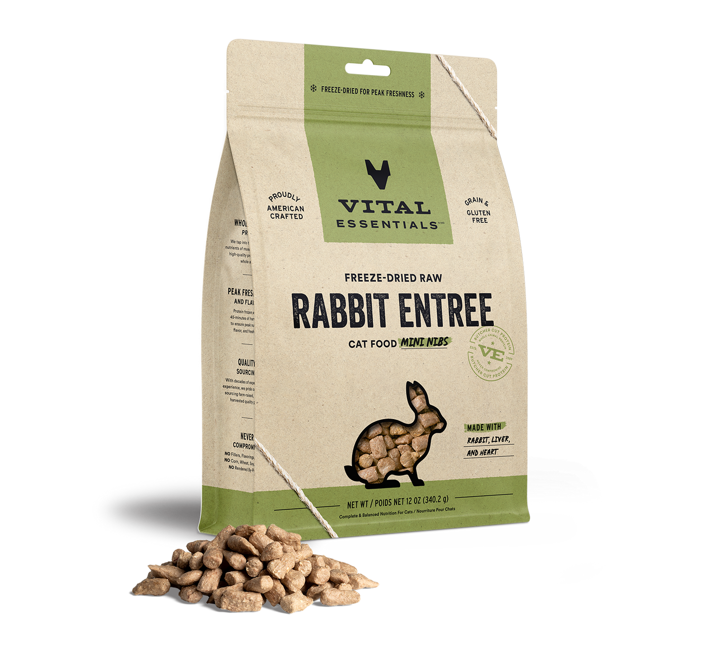 package front vital essentials®_freeze-dried raw_rabbit_entree_mini nibs_cat food