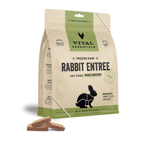 package front vital essentials®_frozen raw_rabbit_entree_mini patties_cat food