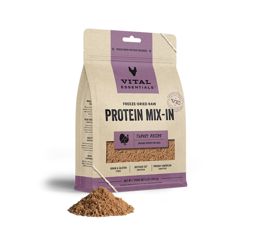 package front vital essentials®_freeze-dried raw protein mix-in_turkey_recipe_ground_topper for dogs