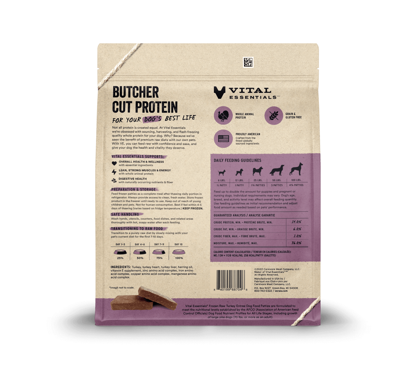 package back vital essentials®_frozen raw_turkey_entree_patties_dog food