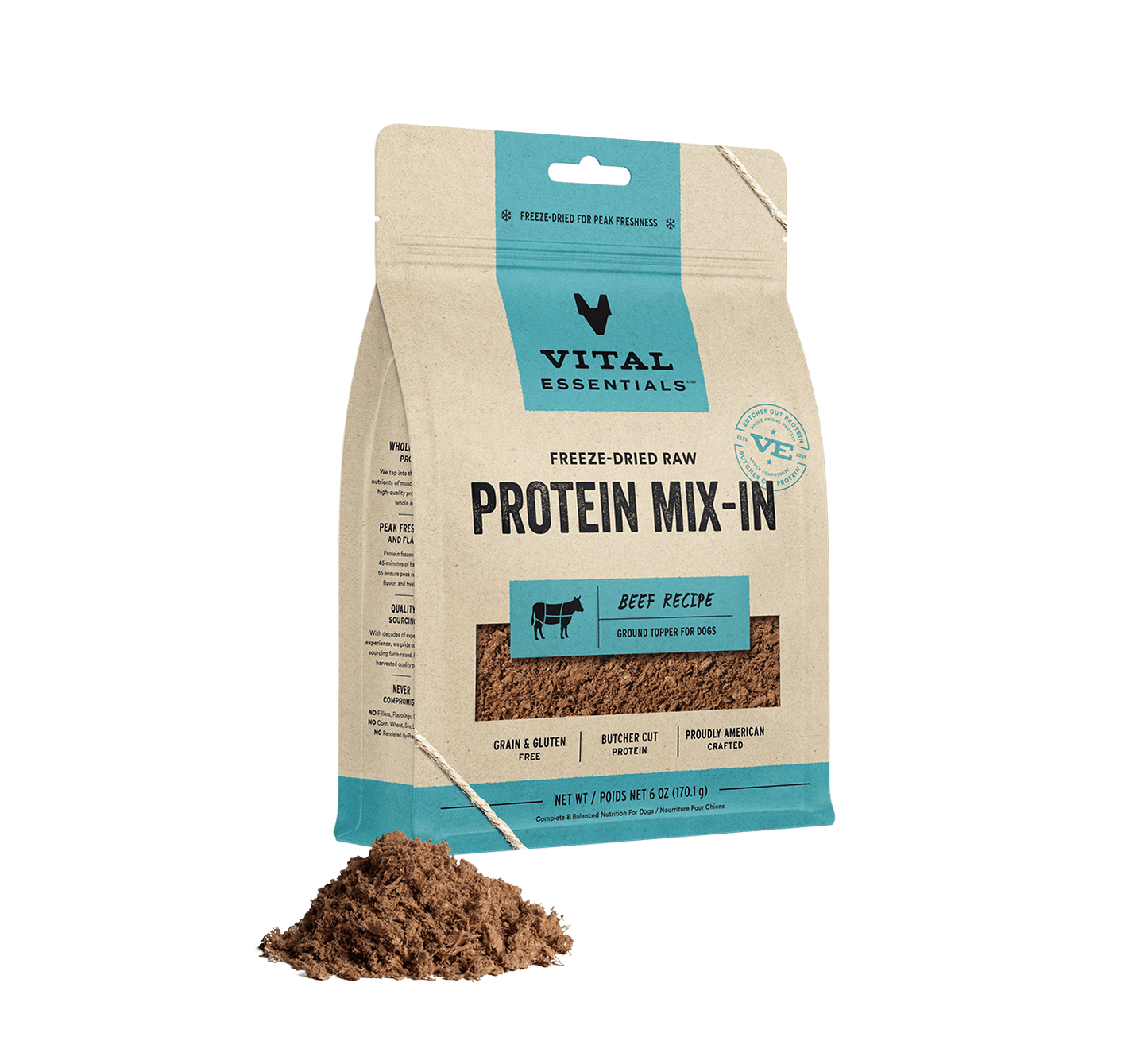 package front vital essentials®_freeze-dried raw protein mix-in_beef_recipe_ground_topper for dogs