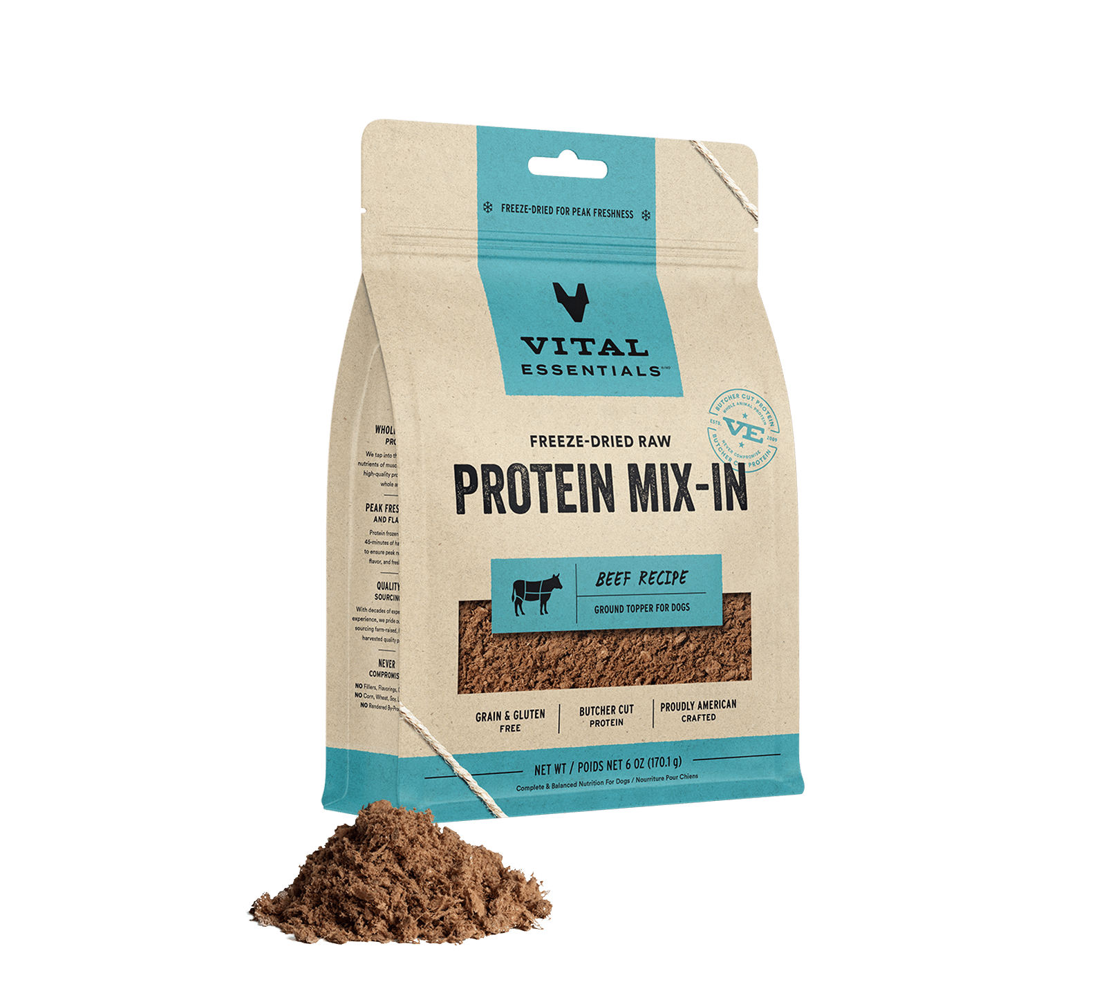 package front vital essentials®_freeze-dried raw protein mix-in_beef_recipe_ground_topper for dogs