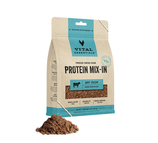 package front vital essentials®_freeze-dried raw protein mix-in_beef_recipe_ground_topper for dogs