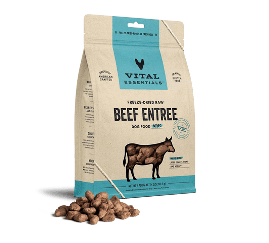 package front vital essentials®_freeze-dried raw_beef_entree_nibs_dog food