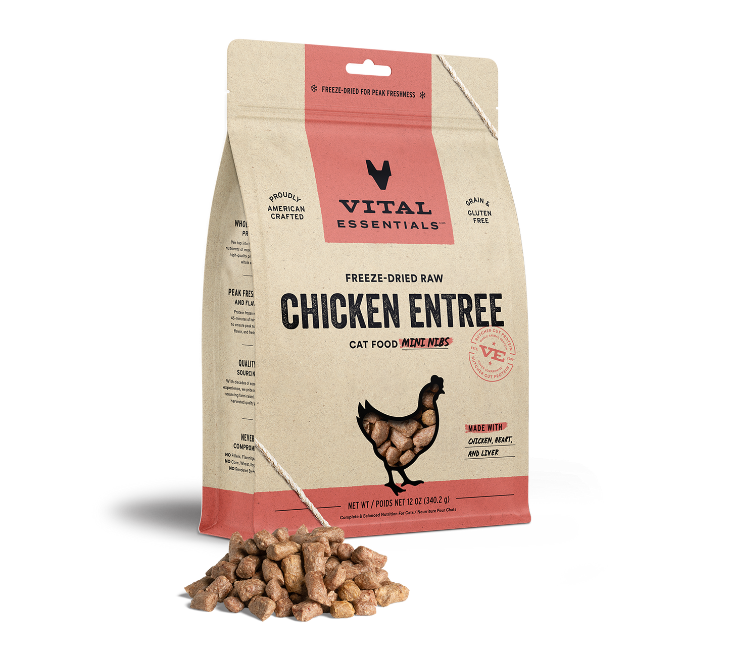 package front vital essentials®_freeze-dried raw_chicken_entree_mini nibs_cat food