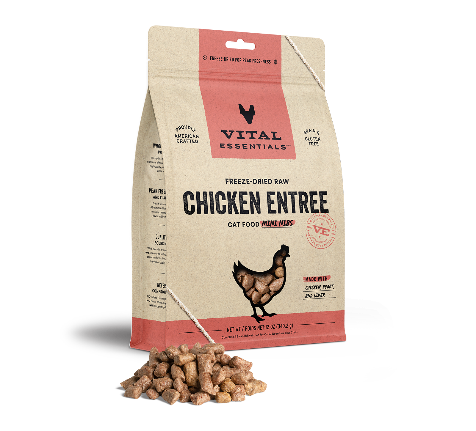 package front vital essentials®_freeze-dried raw_chicken_entree_mini nibs_cat food