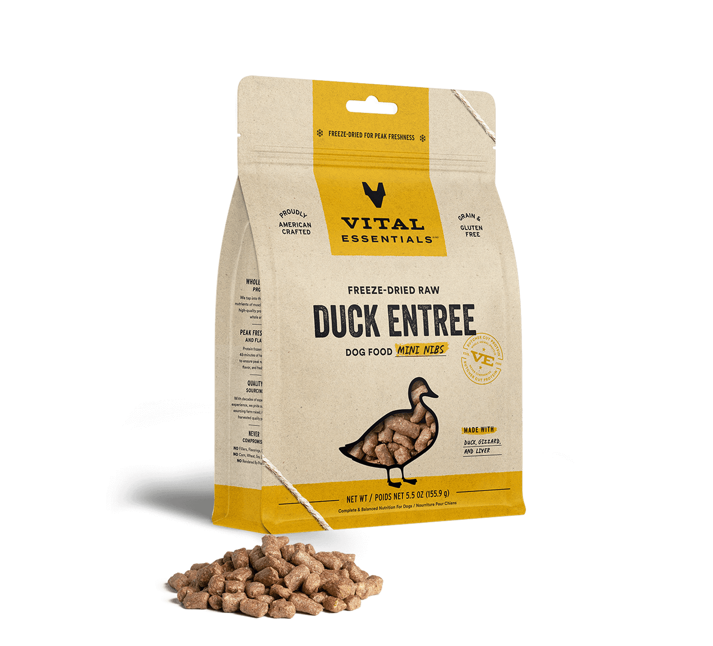 package front vital essentials®_freeze-dried raw_duck_entree_mini nibs_dog food