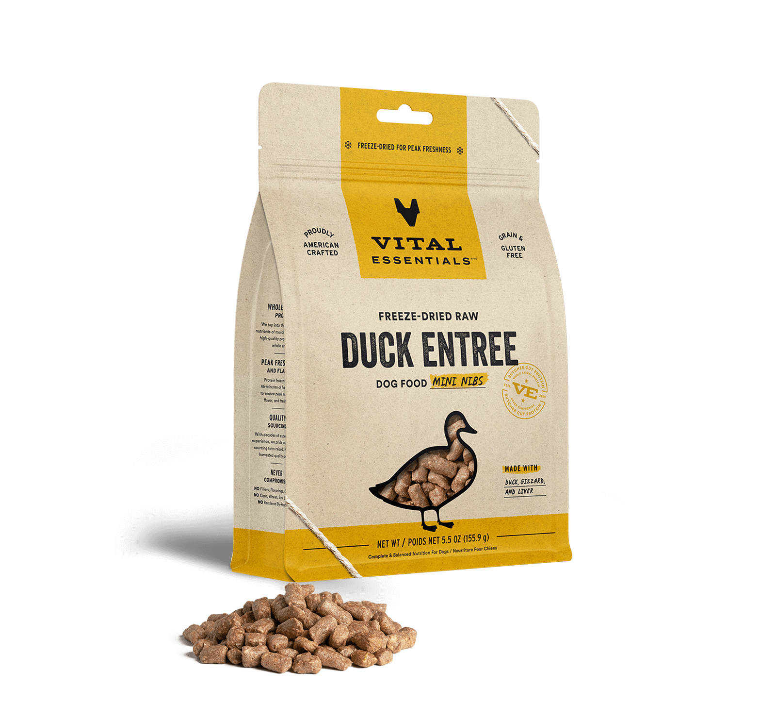 package front vital essentials®_freeze-dried raw_duck_entree_mini nibs_dog food