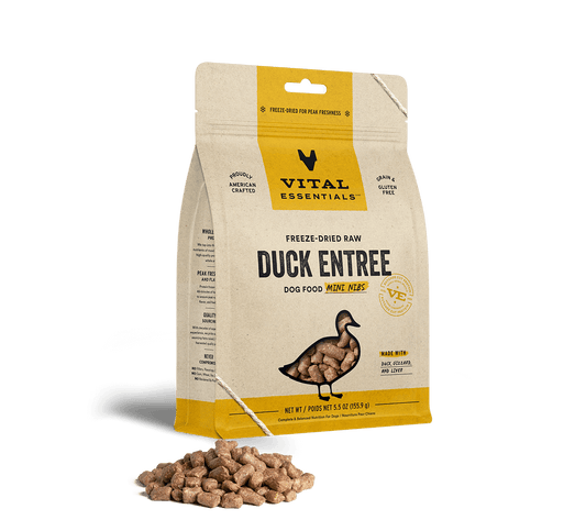 package front vital essentials®_freeze-dried raw_duck_entree_mini nibs_dog food