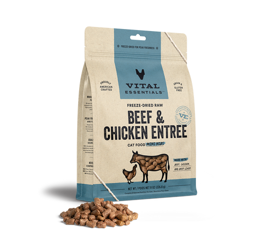 package front vital essentials®_freeze-dried raw_beef & chicken_entree_mini nibs_cat food