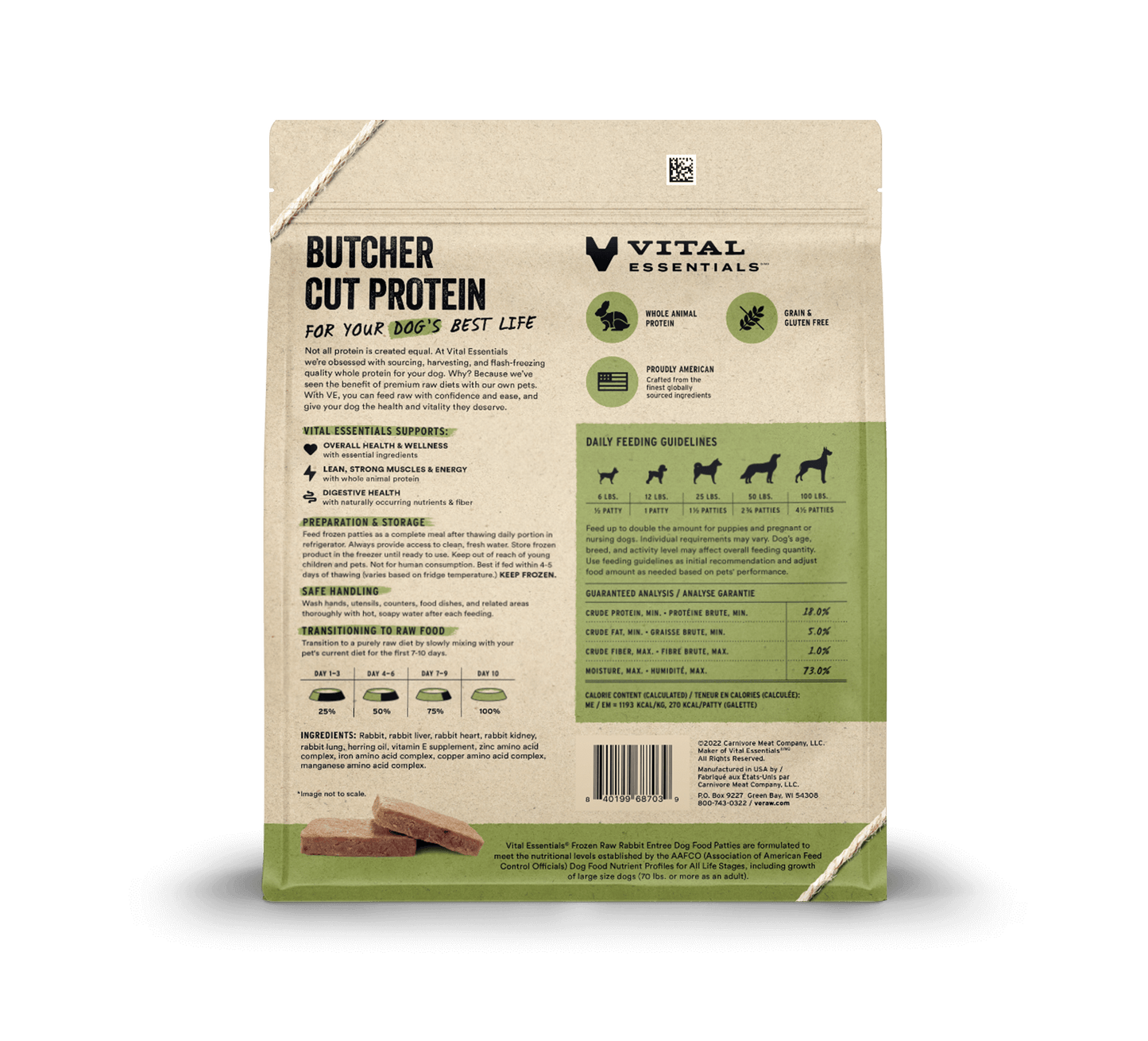 package back vital essentials®_frozen raw_rabbit_entree_patties_dog food