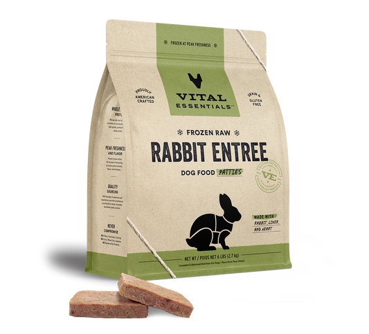 package front vital essentials®_frozen raw_rabbit_entree_patties_dog food