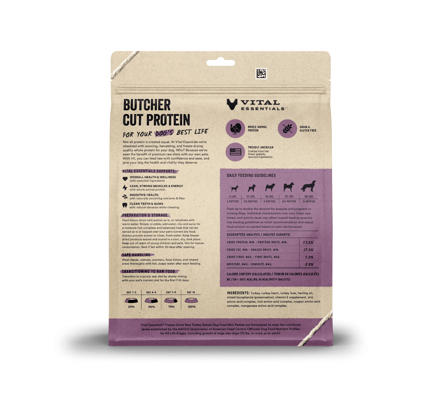 package back vital essentials®_freeze-dried raw_turkey_entree_mini patties_dog food