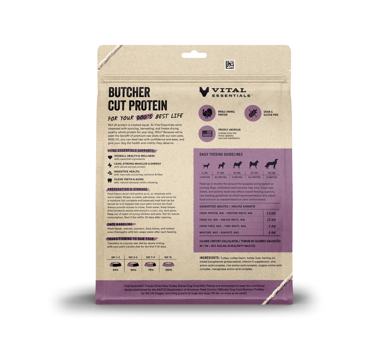 package back vital essentials®_freeze-dried raw_turkey_entree_mini patties_dog food