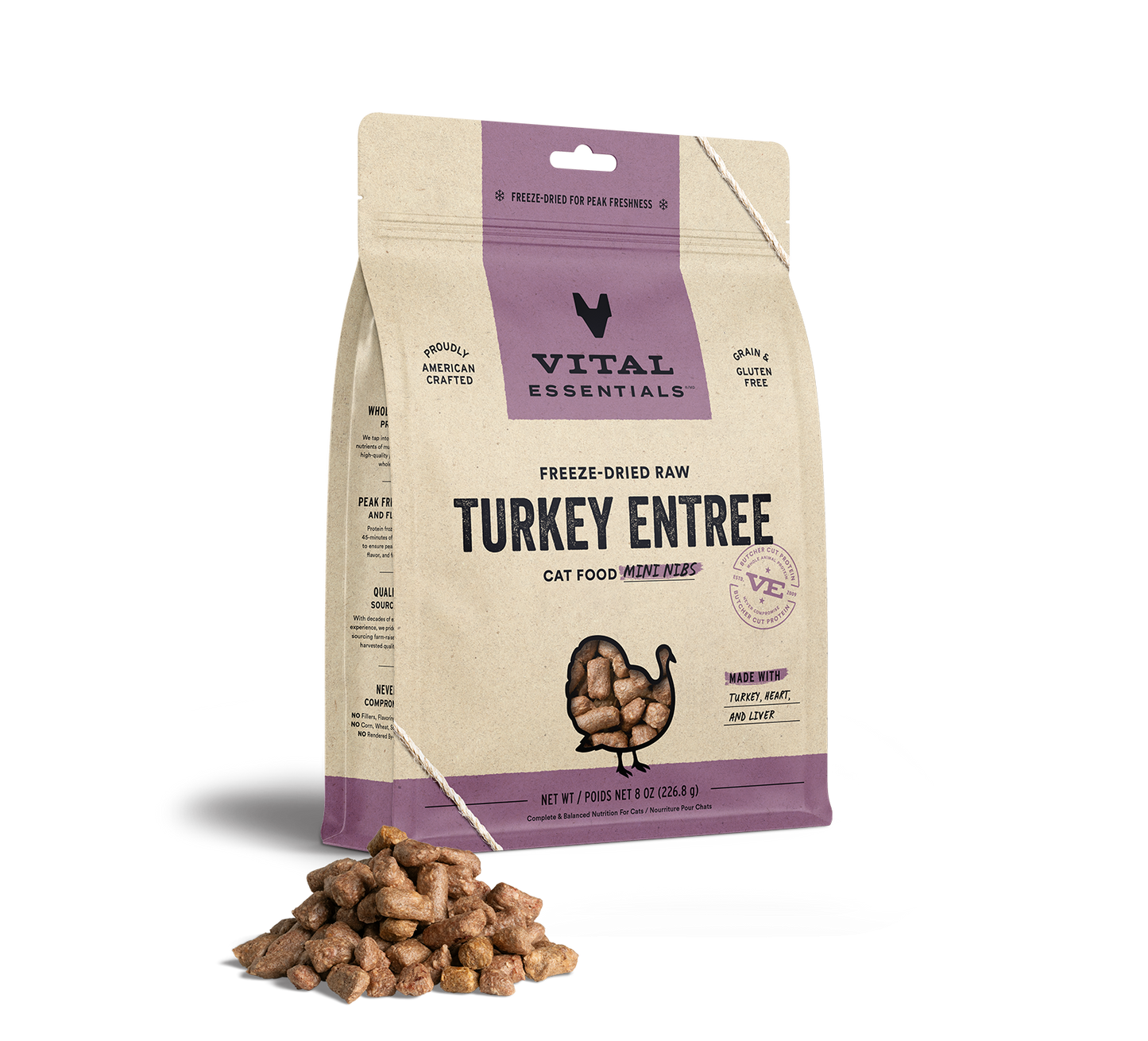 package front vital essentials®_freeze-dried raw_turkey_entree_mini nibs_cat food