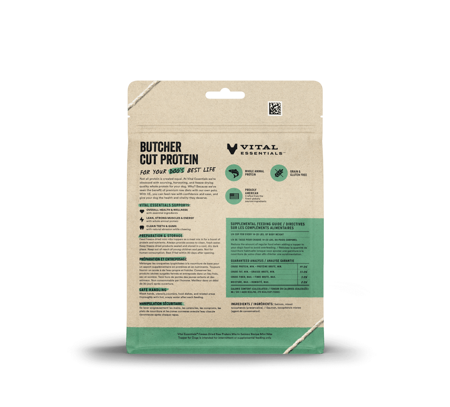 package back vital essentials®_freeze-dried raw protein mix-in_salmon_recipe_mini nibs_topper for dogs