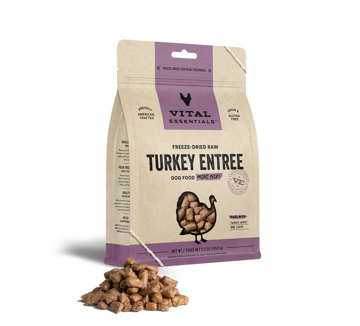 package front vital essentials®_freeze-dried raw_turkey_entree_mini nibs_dog food